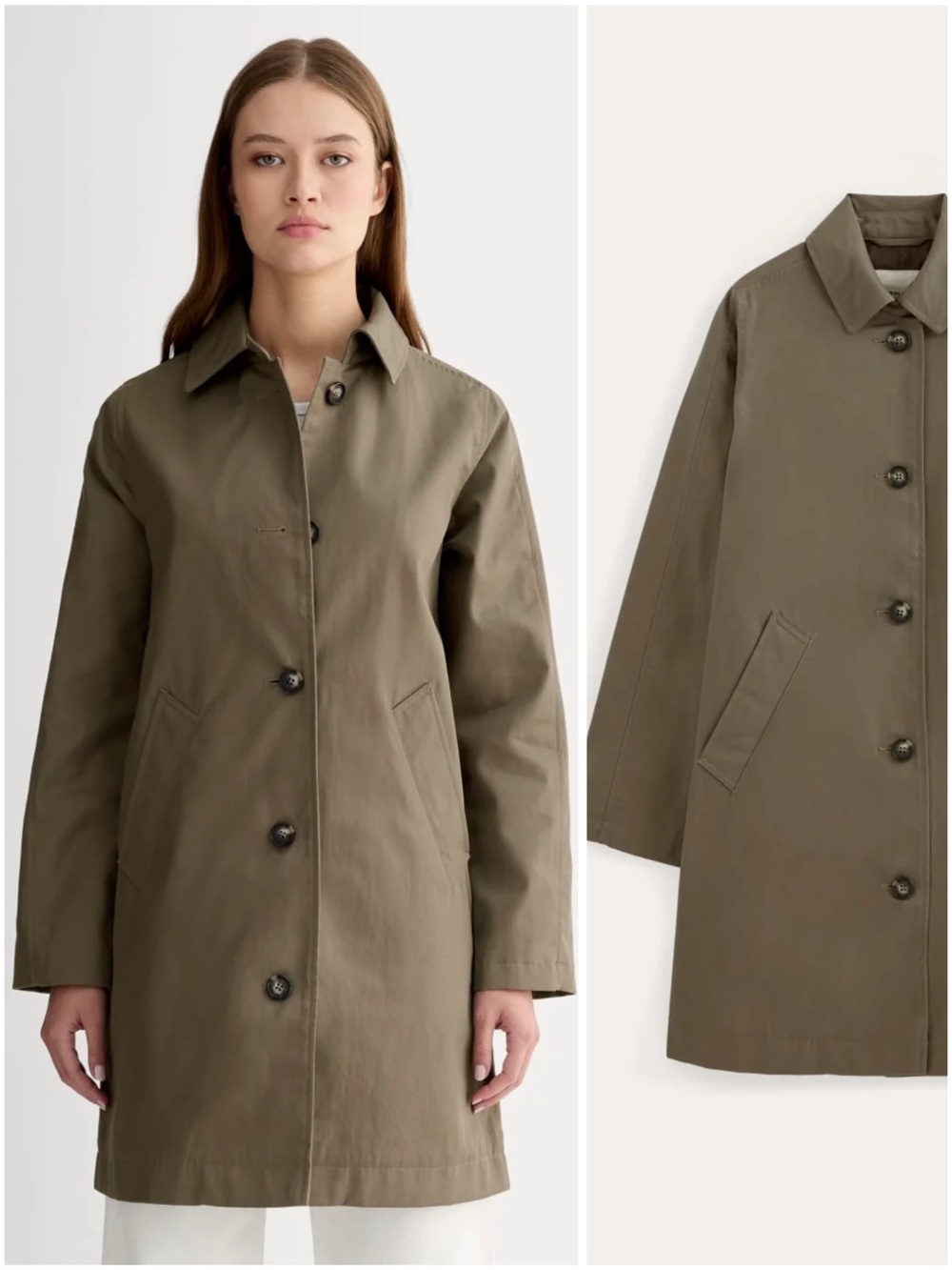 Everlane The Mac Coat XS Deep Taupe Organic Cotton Trench Coat Jacket NWT